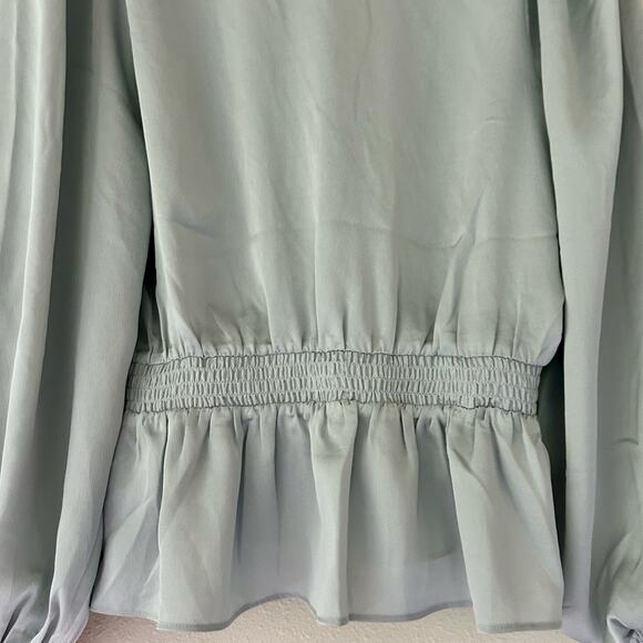 Express wrap peplum long puff sleeve silky satin top V neck feminine romantic M - Picture 10 of 13